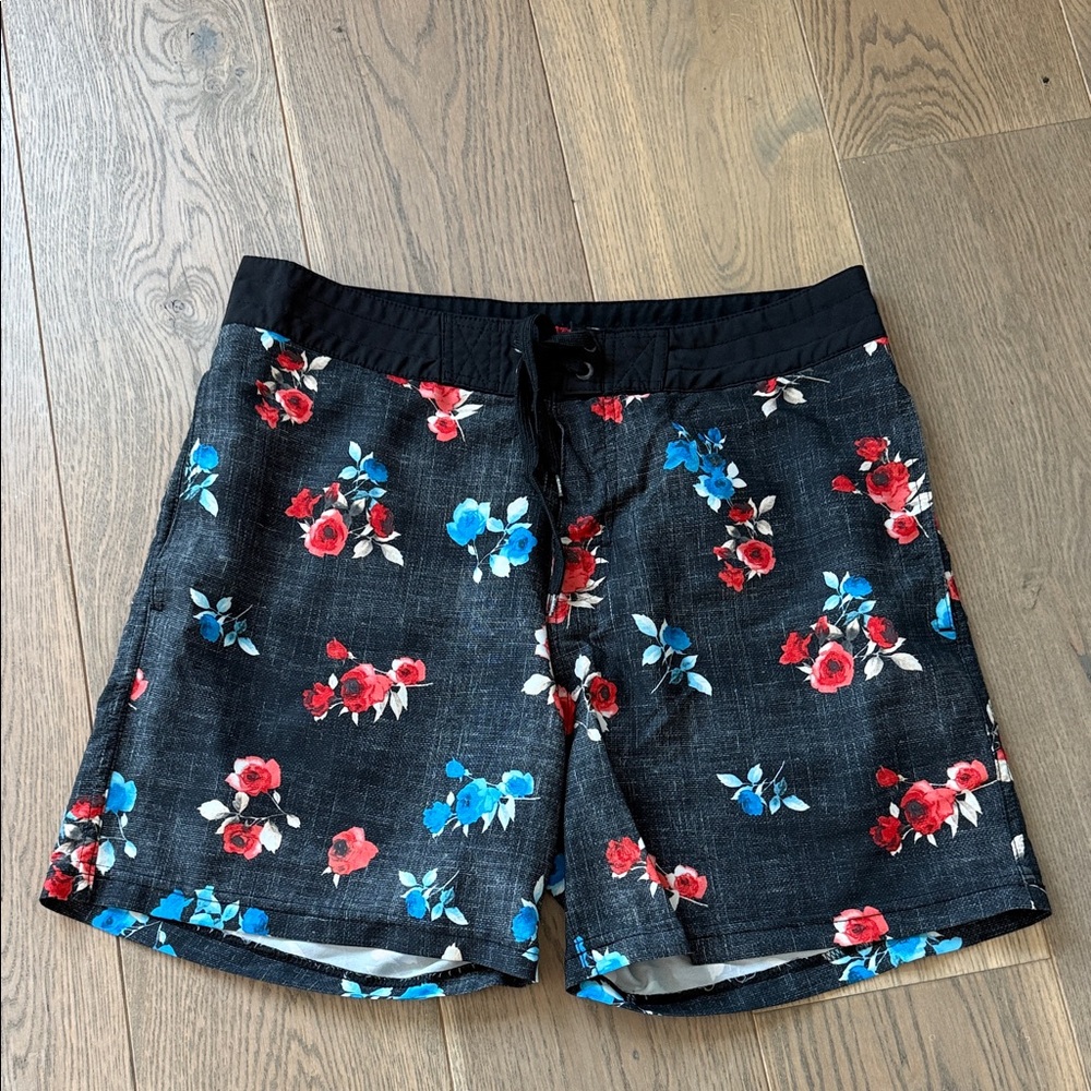Eidon Floral Board Shorts Black Red Blue Print
